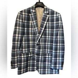 Chaps Men’s Blue and White Plaid Sport Coat Jacket 100% Cotton Size 40R